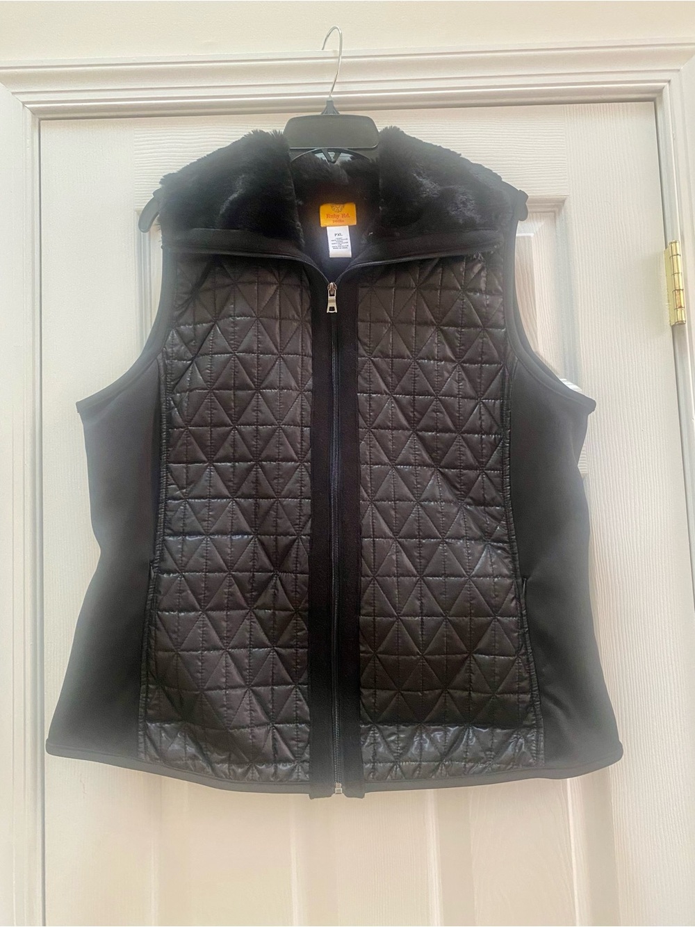 Ruby Rd. Black Quilted Vest with Faux-Fur Collar